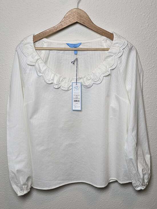 Draper James Tops - Draper James Reyna Long Sleeve Top Womens L White Ruffle Stripe NWT $118